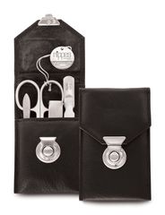 Luxury Leather 4 Piece  Manicure Set with Lock - Black