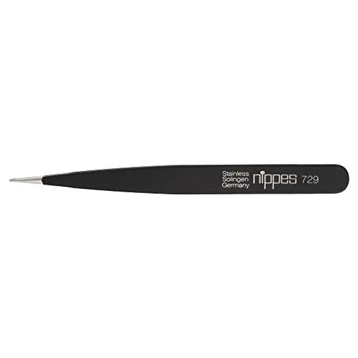 Precision Stainless Steel Tweezers - Size: 9.5 cm, Color: Black, and Shape: Point End