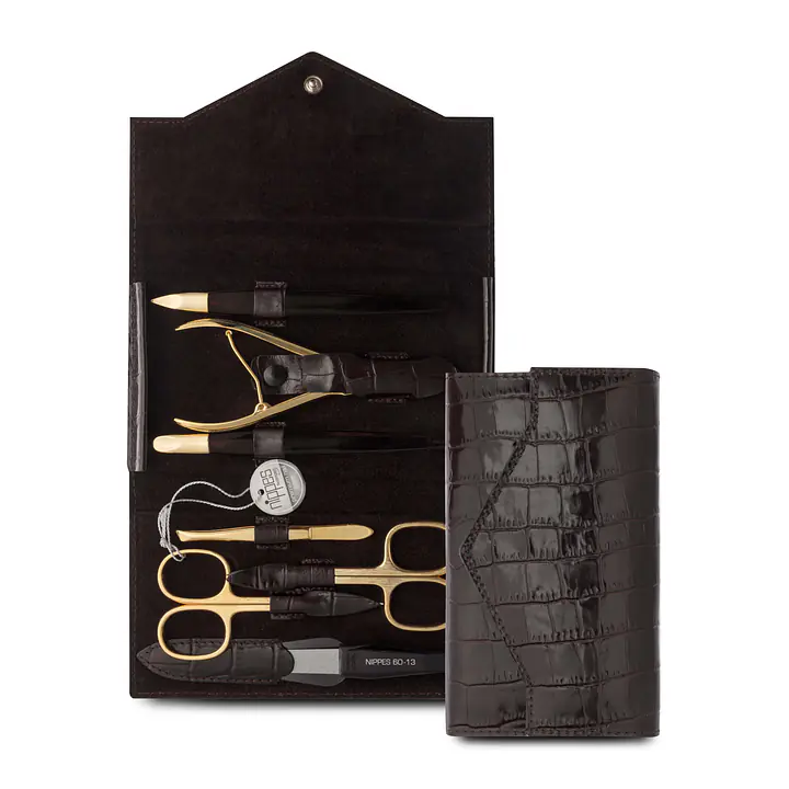 Luxury 7-Piece Genuine Cowhide Leather Manicure Set - Crocodile Pattern - Master
