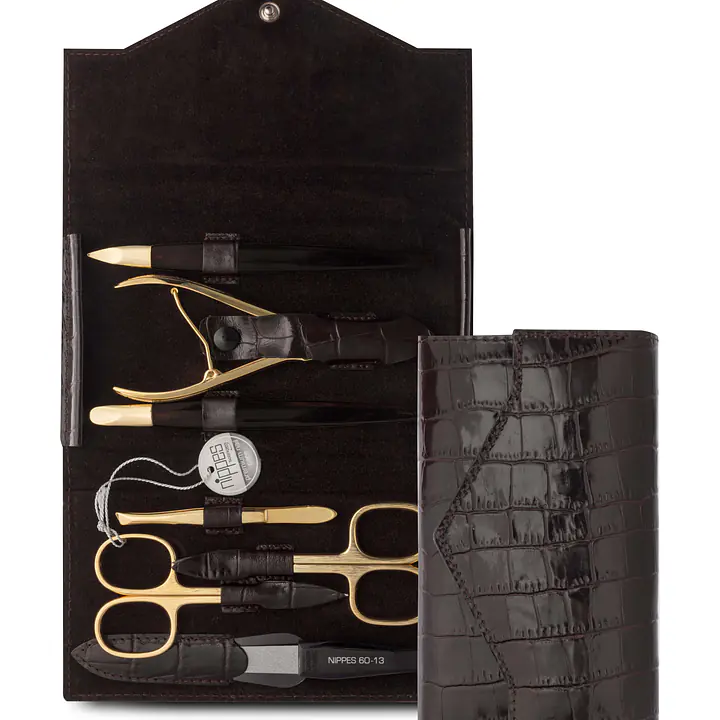Luxury 7-Piece Genuine Cowhide Leather Manicure Set - Crocodile Pattern - Master