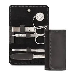 Luxury 4-Piece Genuine Cowhide Leather Manicure Set - Black - Master