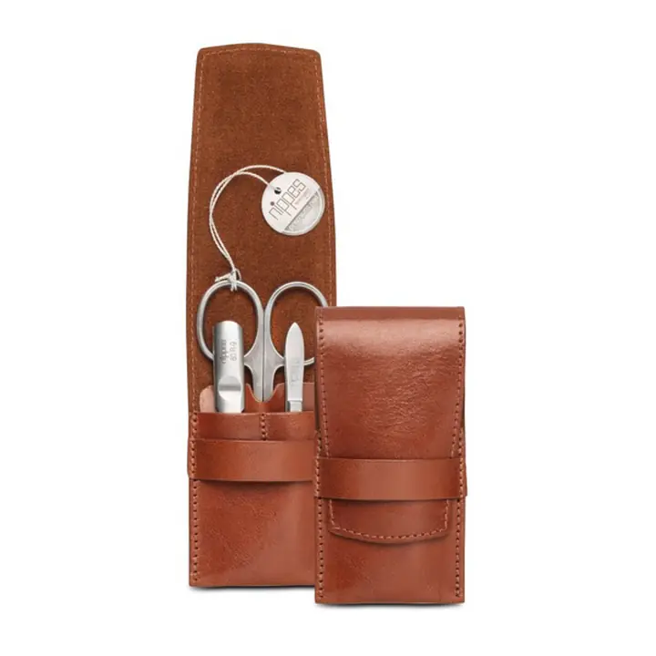 Luxury 3-Piece Genuine Cowhide Leather Manicure Set - Whiskey - Master