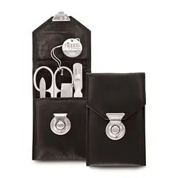 Luxury Leather 4 Piece Manicure Set with Lock - Black - Master